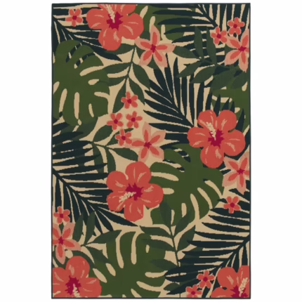 7'x10' Pink Palm Outdoor Rug