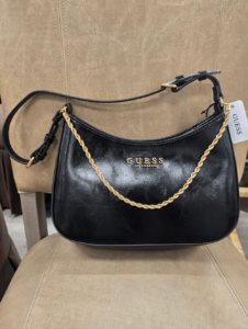 GUESS Black Shoulder Bag with Gold Chain Accent