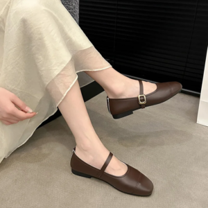 Spring/Autumn Fashion Buckle Single Women'S Solid Color Model Square Toe Beautiful Casual and Comfortable Loafers Zapatos